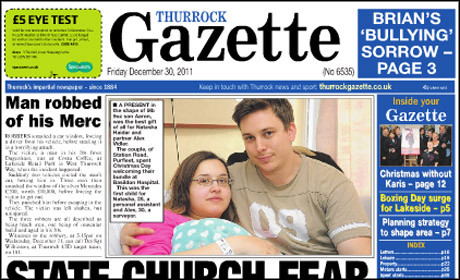 Thurrock Gazette front page
