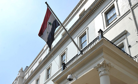 Syria flag outside embassy