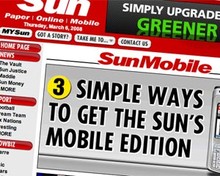 screenshot of Sun mobile page
