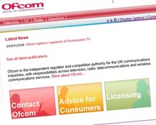 Screenshot of Ofcom homepage