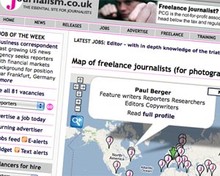 Screenshot of Journalism.co.uk freelance journalists map