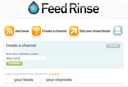 Feed Rinse create a channel page