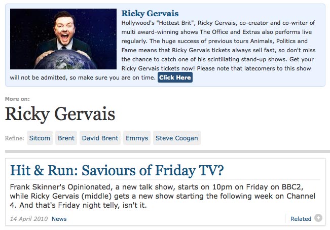 Ricky Gervais topic page on Independent
