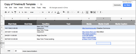 Timeline spreadsheet