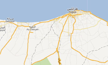 Map showing Zawiya and Tripoli