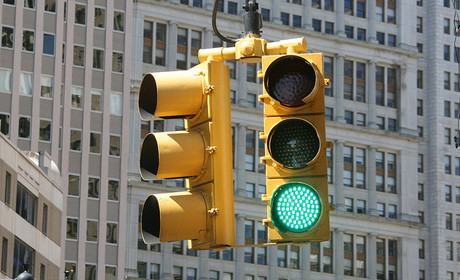 Traffic lights on green