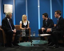 Sir Michael Parkinson being interviewed by Nottingham Trent University students