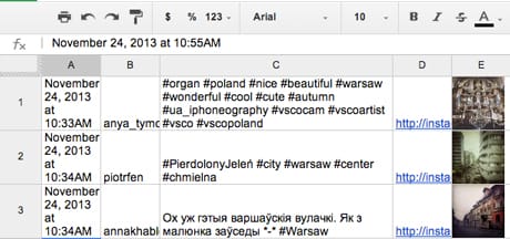Instagram spreadsheet