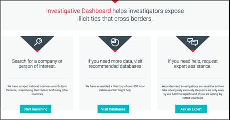 Investigative Dashboard screengrab