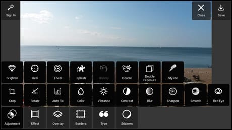 Pixlr buttons screenshot