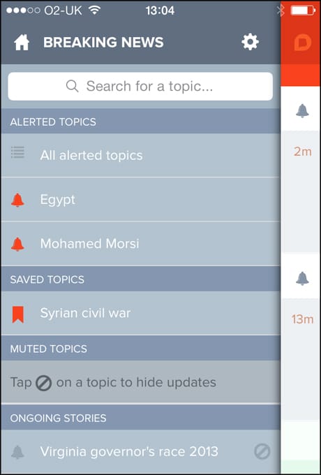 Breaking news app acreenshot