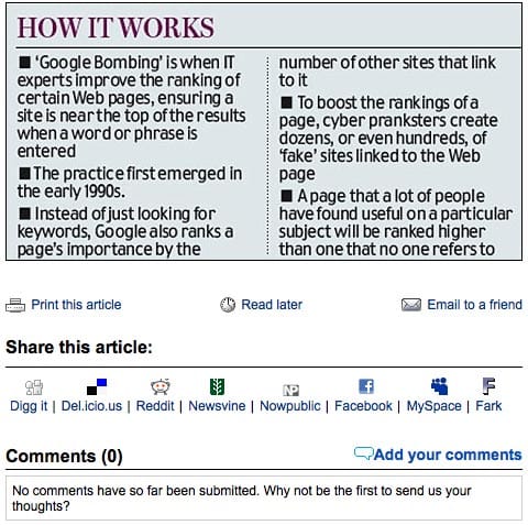 Screenshot of Mail Online article