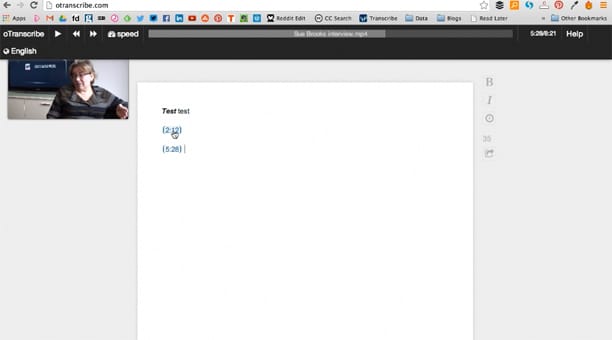 oTranscribe timestamp