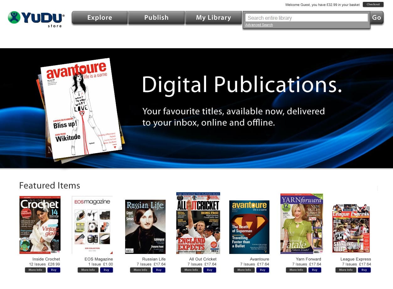 Yudu Store webpage