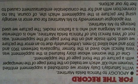 Mirror apologises for 'Women who Kill' model photo mix-up