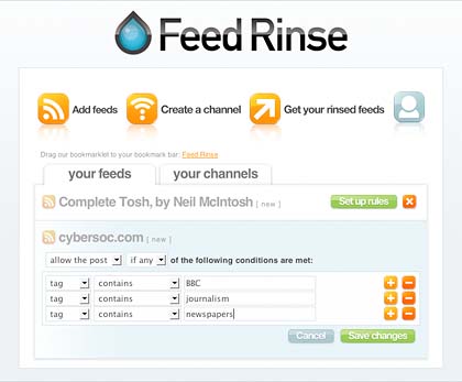 Feed Rinse add rules page