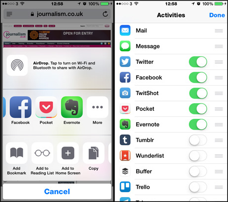 iOS Safari sharing screengrab