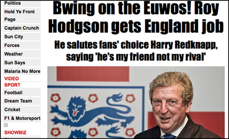 Sun Roy Hodgson headline