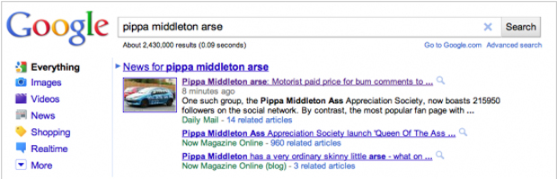 Google search for Pippa Middleton
